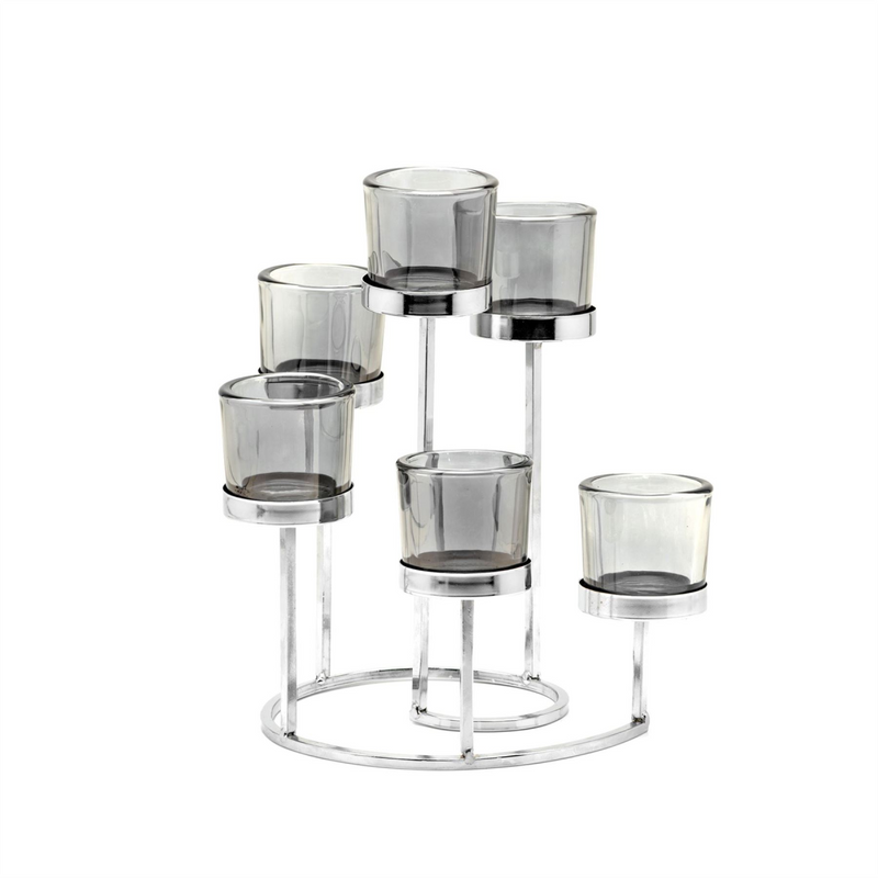 Hestia Smoke Glass Candle Holder 6 Glass Cups