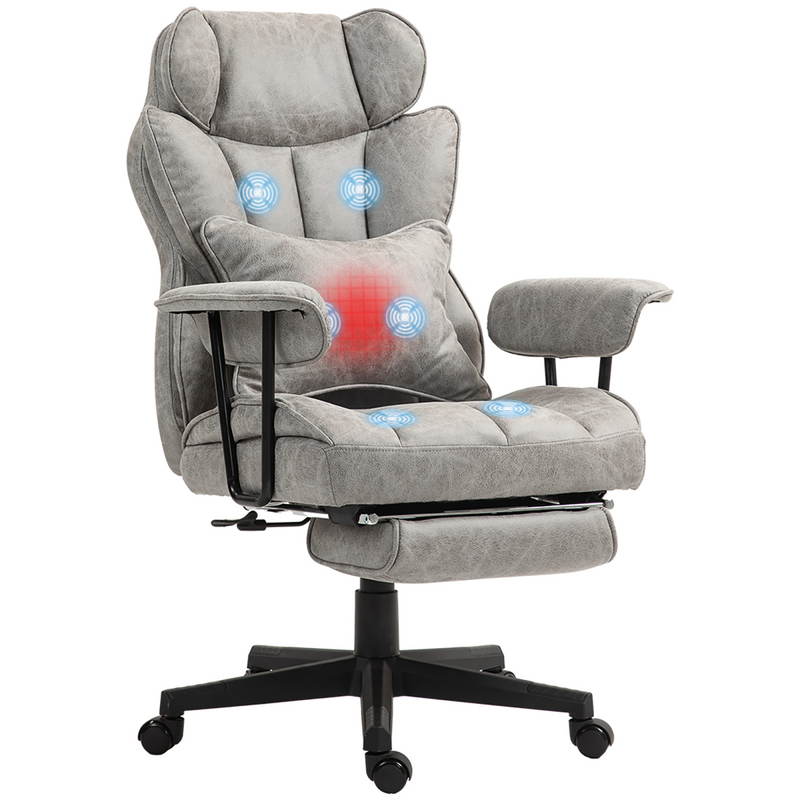 HOMCOM Massage Office Chair, Heated Reclining Desk Chair, Grey