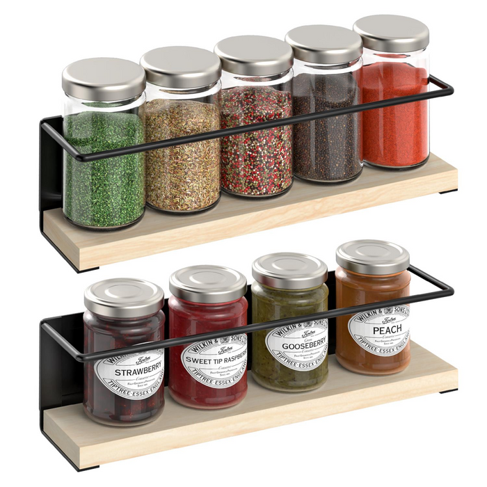 VINSANI 2pc MAGNETIC SPICE RACK WOODEN SHELF 1010420