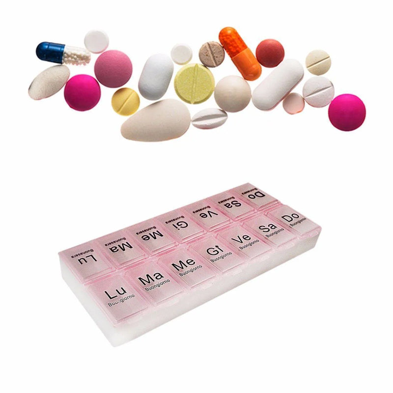 Italian Buonasera Pill Bo x 14 Days Compartment Storage Container Assorted Colours