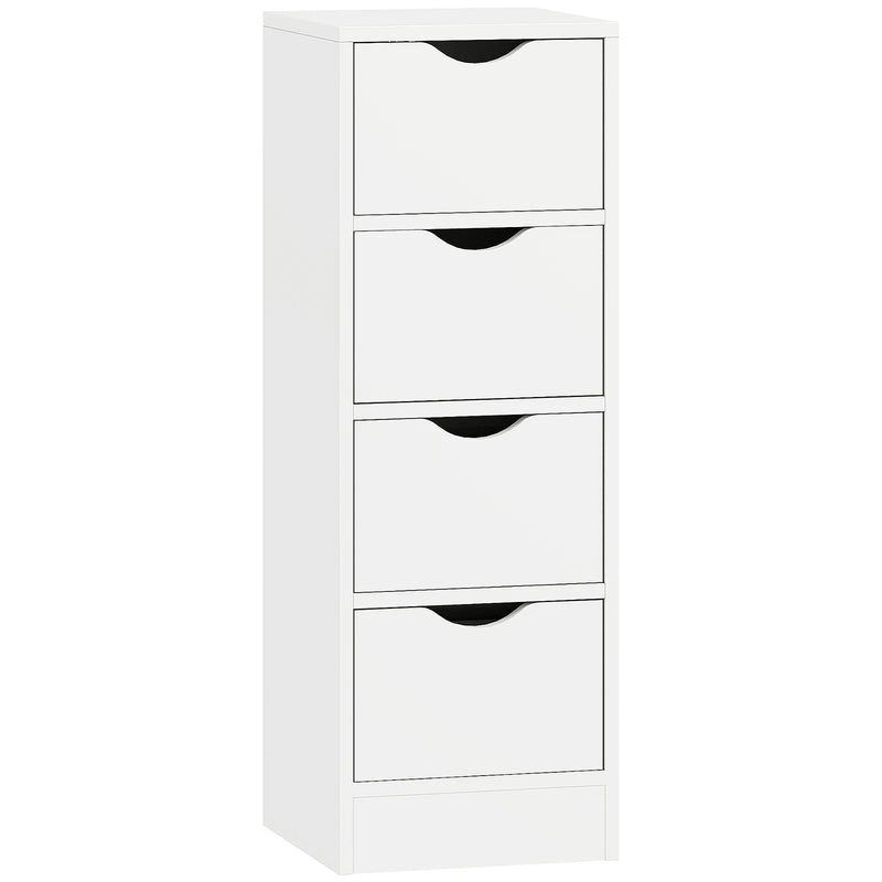 HOMCOM 4-Drawer Bathroom Cabinet, Freestanding Narrow Storage Cabinet with Groove Handles for Small Spaces, White