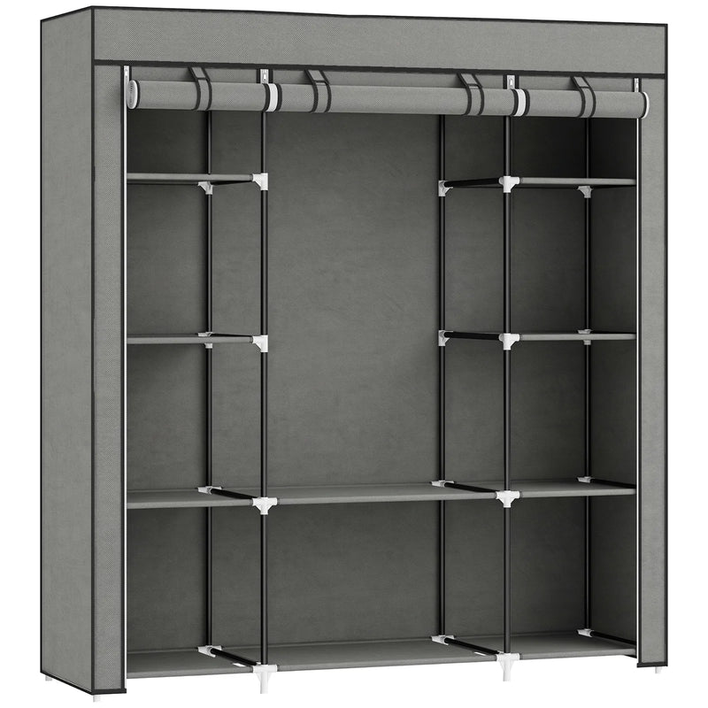 HOMCOM Clothes Storage Organiser with Hanging Rail, Shelves, Portable Wardrobe, Foldable Fabric Wardrobe, Dark Grey