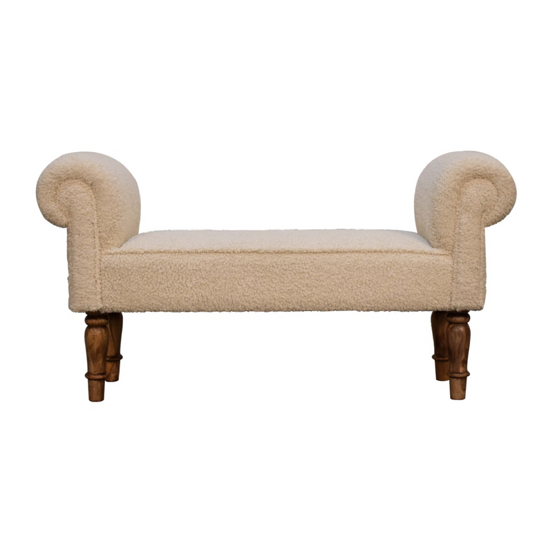 Artisan Furniture Solid Wood Boucle Cream Bench