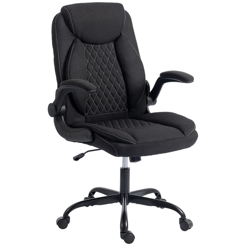 HOMCOM Linen-Look Computer Desk Chair, Executive Office Chair with Flip-Up Armrests and Thick Cushion, Black