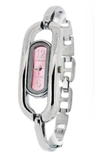 Luisant Ladies Fashion Duel Oval Pink Dial Silver Steel Bracelet Strap Watch - CLEARANCE NEEDS RE-BATTERY