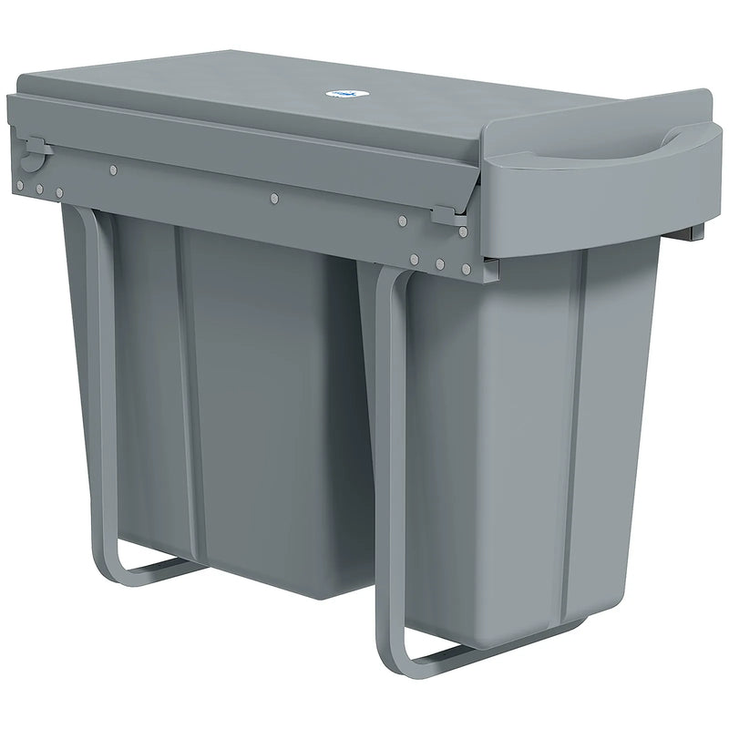 HOMCOM 2 Removable Recycling, ContaineUnder-Sink Kitchen Trash Bin, Smooth Slide, Handle, Diamond Pattern Lid, Grey