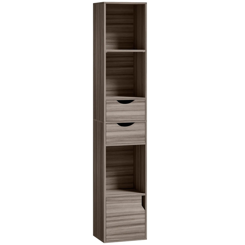 HOMCOM Bookcase with Drawers Adjustable Shelf Bookshelf with 2 Drawers and Cabinet 158 cm Grey