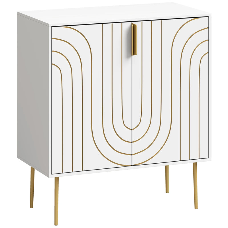 HOMCOM Modern Kitchen Cupboard, Storage Cabinet with 2 Doors, Adjustable Shelf and Metal Legs, White