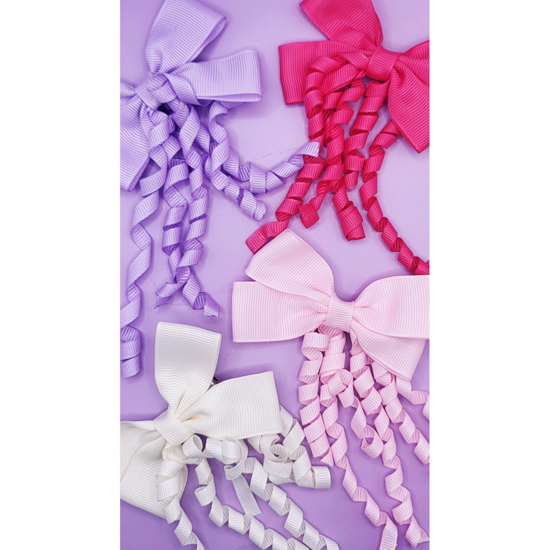 Pastel Curly Hair Bow Tassel Clip Slide Pack of 24