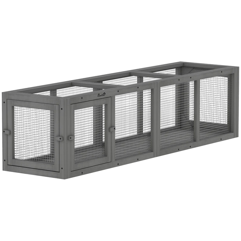 PawHut Outdoor Cat Tunnel, Wooden Play Cat Enclosure, Extendable Pet Run with 3 Doors, for Indoor and Outdoor Use, Grey