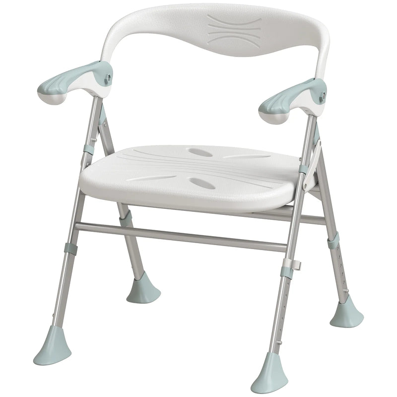 HOMCOM Foldable Shower Chair with Flip-Up Armrests, Shower Stool with Adjustable Height, Tool-Free Assembly, 136 kg