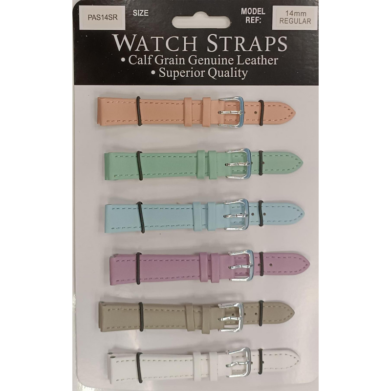 PASSR Sun Mixed Pastille Colour Calf Leather Watch Straps Regular card of 6 - Silver Buckle