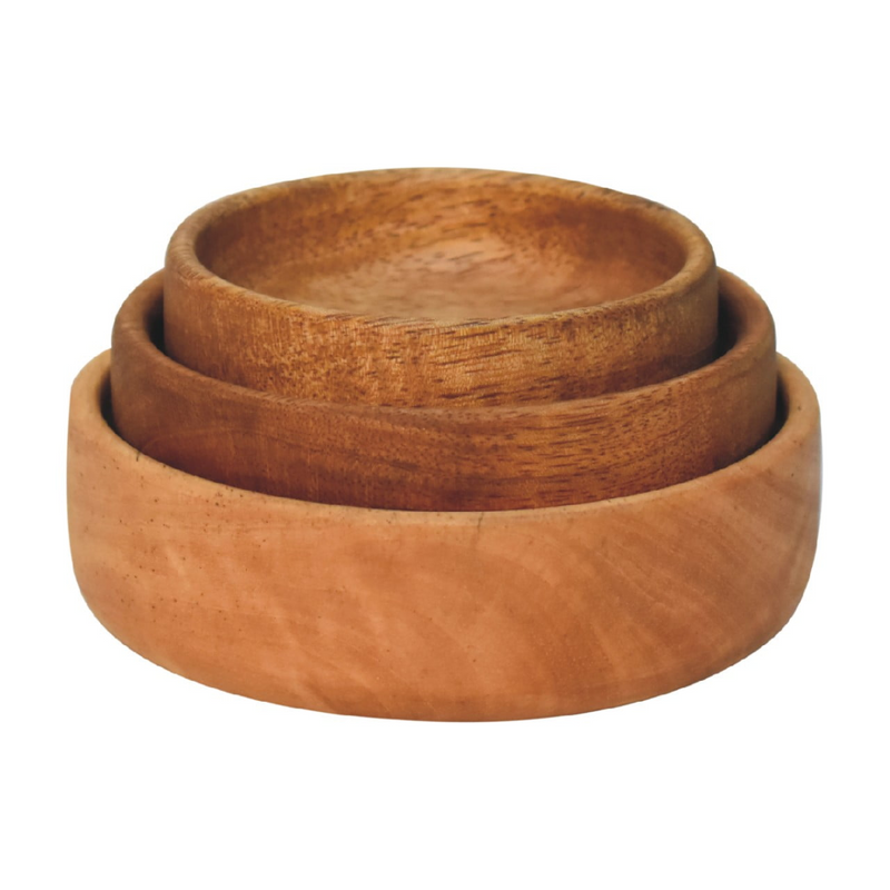 Artisan Furniture Serveware - Solid Wood Fruit Bowl Set of 3, Light Brown