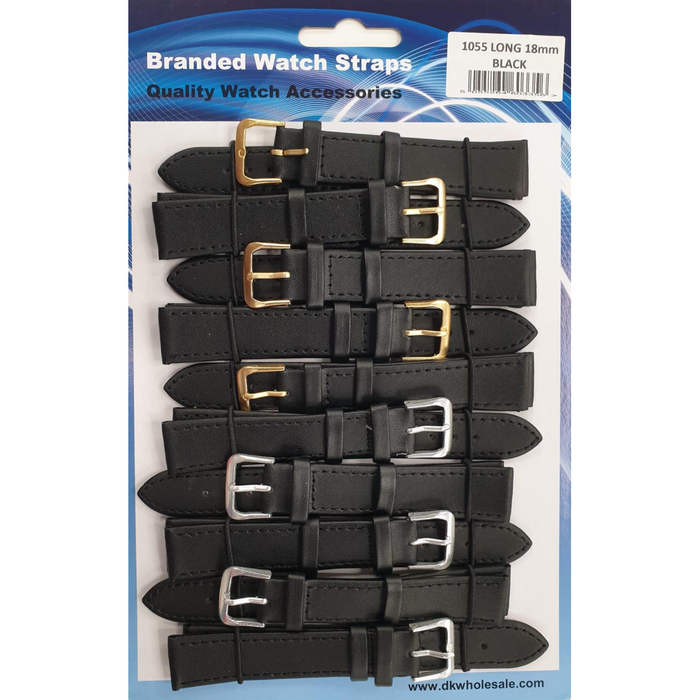 Leather Black Extra Long Watch Straps Pk10 size 18mm 1055.05