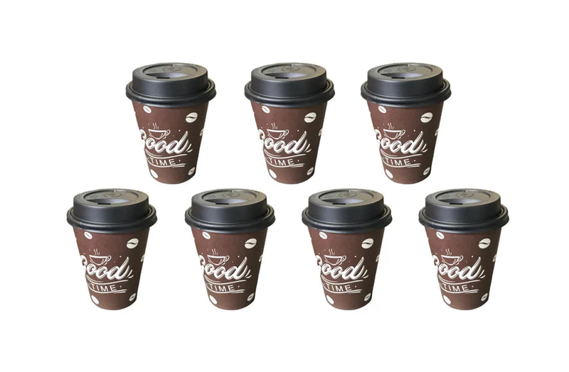 Paper Cup With Lid Printed Design 8Oz Pack Of 7 Assorted Designs