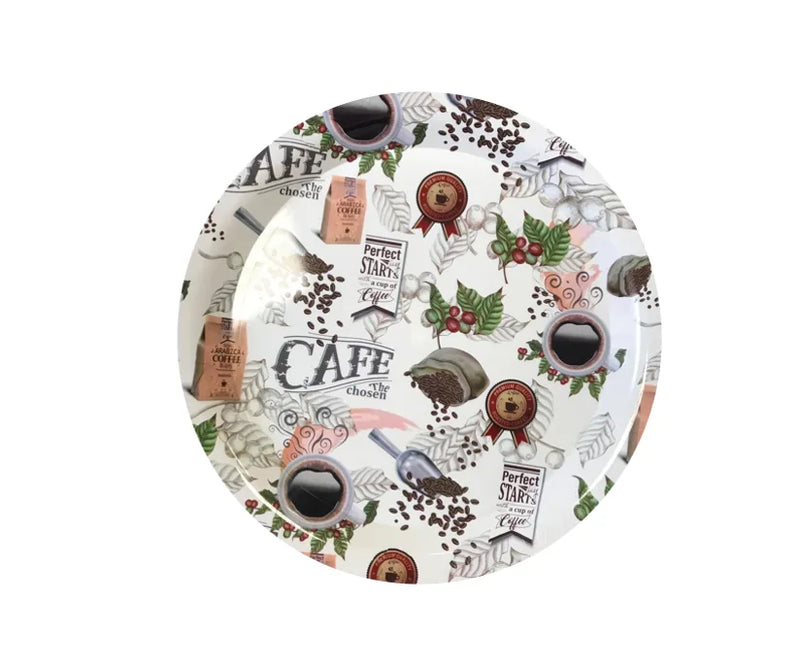 Plastic Round Serving Tray With Printed Design Assorted Designs