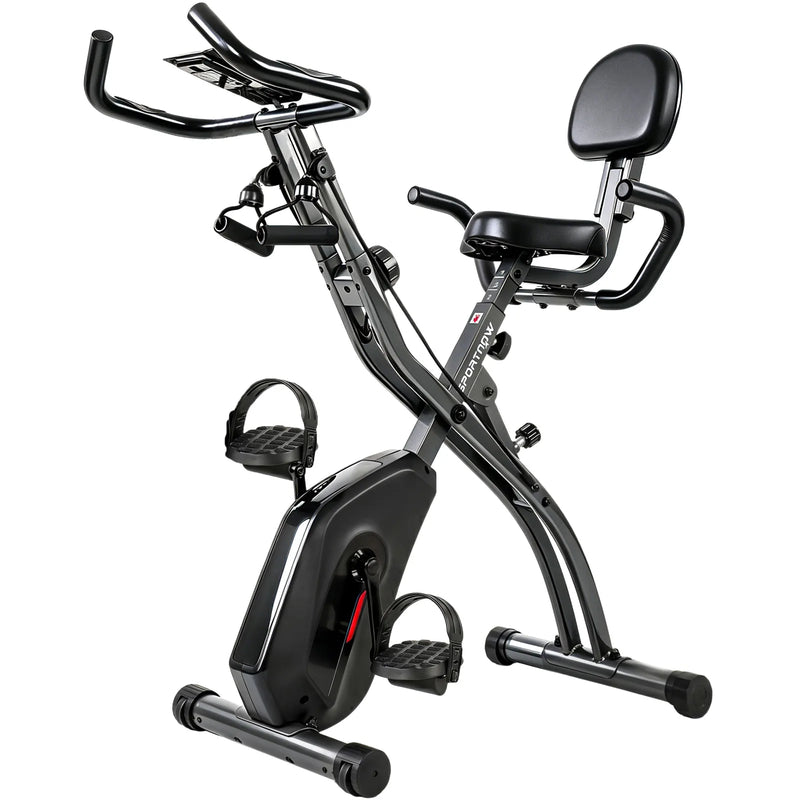 SPORTNOW 4-In-1 Folding Exercise Bike with Resistance Bands, Bluetooth App, 8-Level Magnetic Resistance, LCD Display, Black