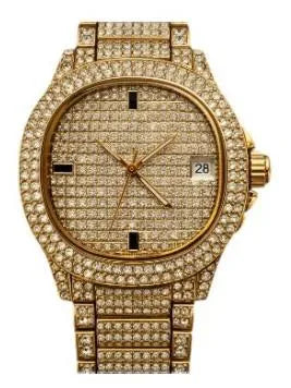 NY London Mens Fashion Bling Assorted Watch Dated Square Gold Dial Gold Bracelet Watch