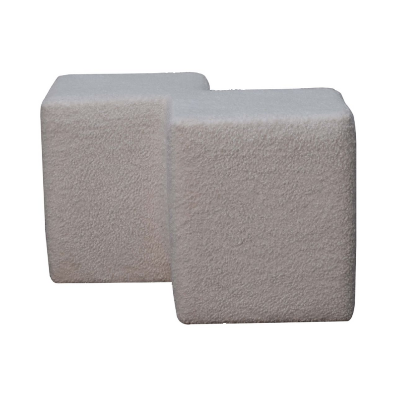 Artisan Furniture Solid Mango Wood White Boucle Twin Footstool