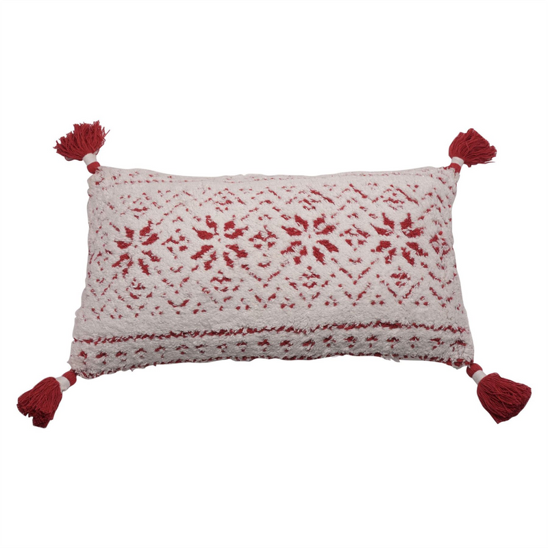 Red Snowflakes Rectangular Tufted Cushion