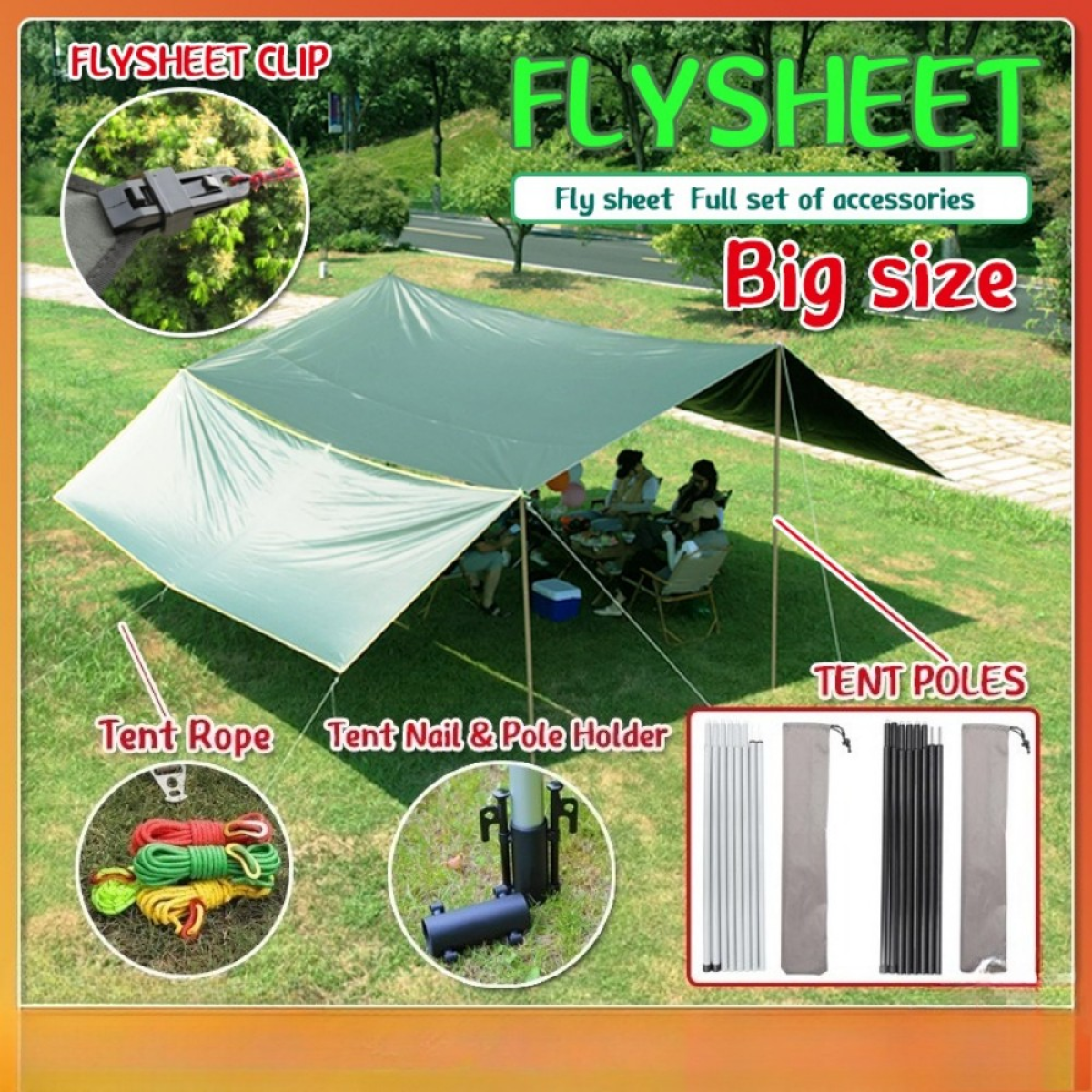 Flysheet Waterproof Groundsheet Camping Tarp Shelter Alas Tent Floor S ...