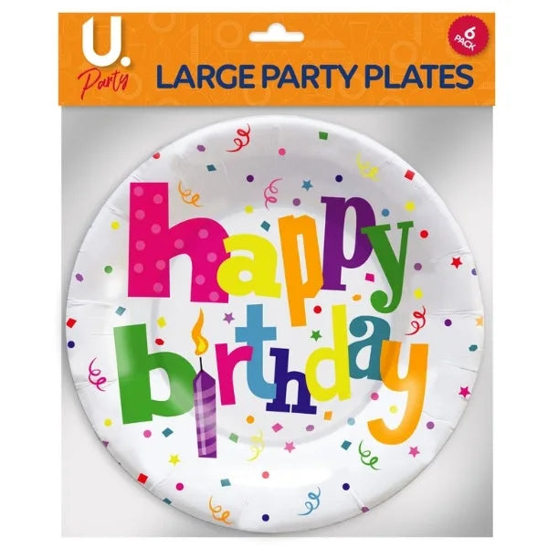 Disposable Paper Happy Birthday Party Plates Pack Of 6