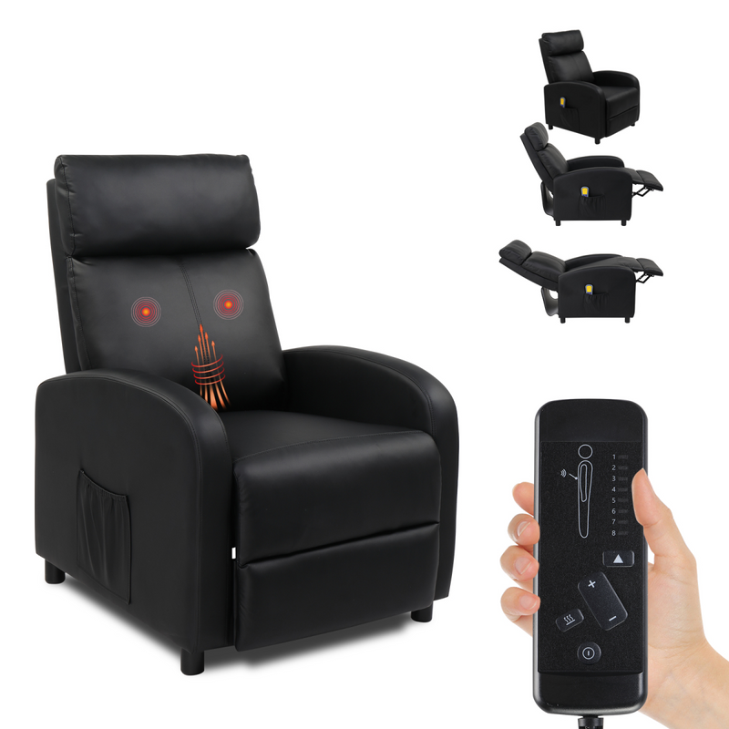 PU With 2-Point Massage Heating Function Recliner  Black