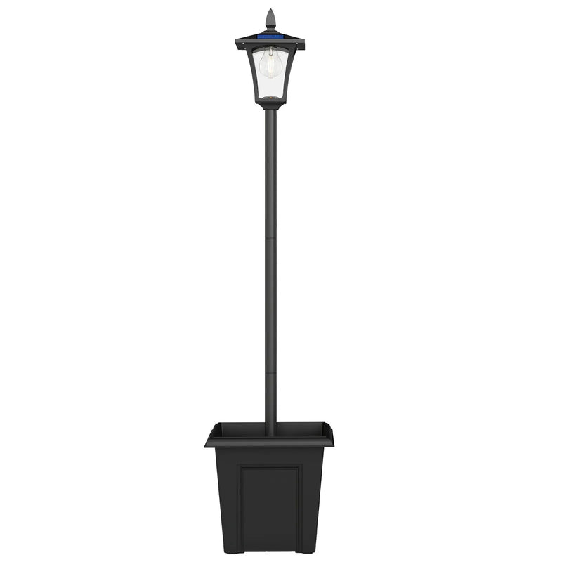 Outsunny Garden Solar Lamp Post Light, Waterproof LED Solar Light Post with Planter, Black