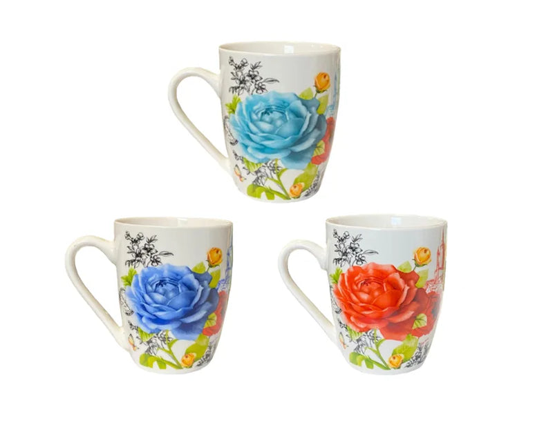 Ceramic Tea Coffee Mug With Floral Print Assorted Colours (Parcel Plus Rate)