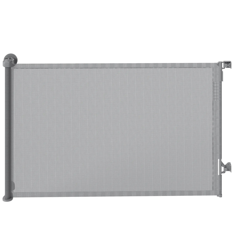 PawHut Retractable Dog Gate, Extends to 140 cm Wide & 93 cm Tall, Mesh Pet Gate with Single Hand Operation, for Stairs Doorways