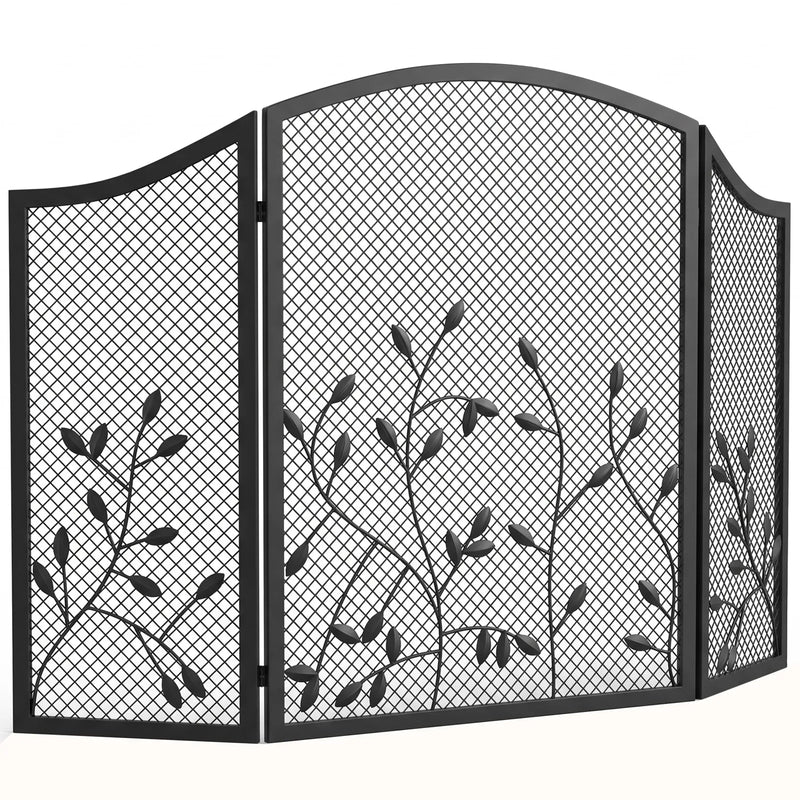 HOMCOM 3-Panel Folding Fireplace Screen for Hearth Protection, Heat-Resistant Metal Fire Spark Guard, Black