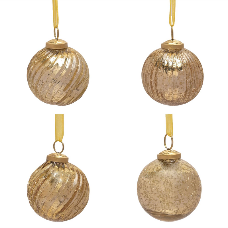 Set of 4 Gold Recycled Glass Baubles