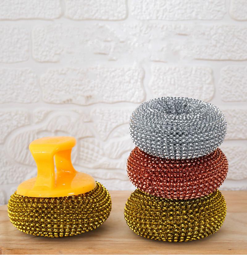 Kitchen Steel Scourers With Plastic Handle 2 Piece Assorted Colours