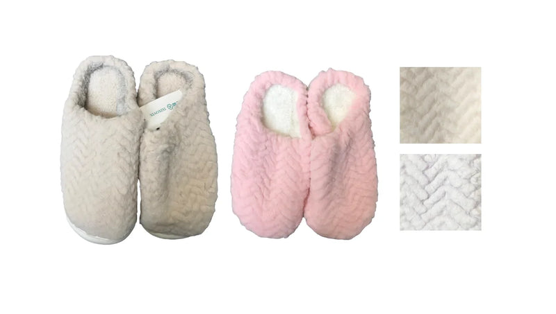 Indoor Fuzzy House Slippers With Chevron Design Assorted Sizes And Colours