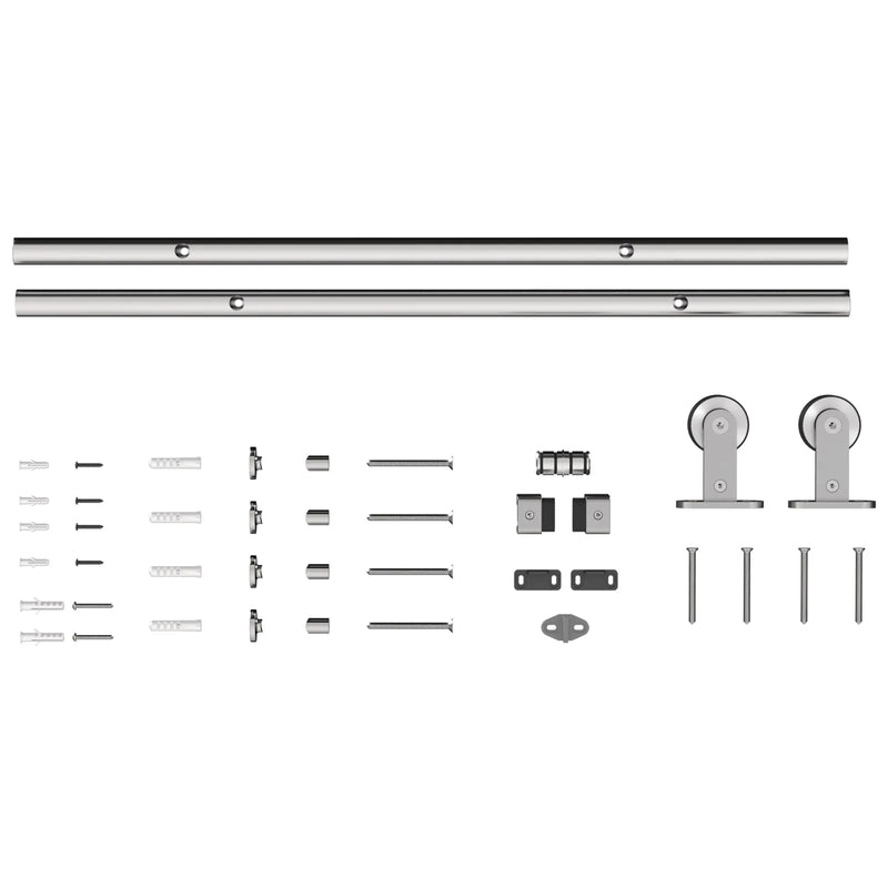 HOMCOM Sliding Door Hardware Kit Heavy Duty 304 Stainless Steel 152 cm Wide Door Silver Tone