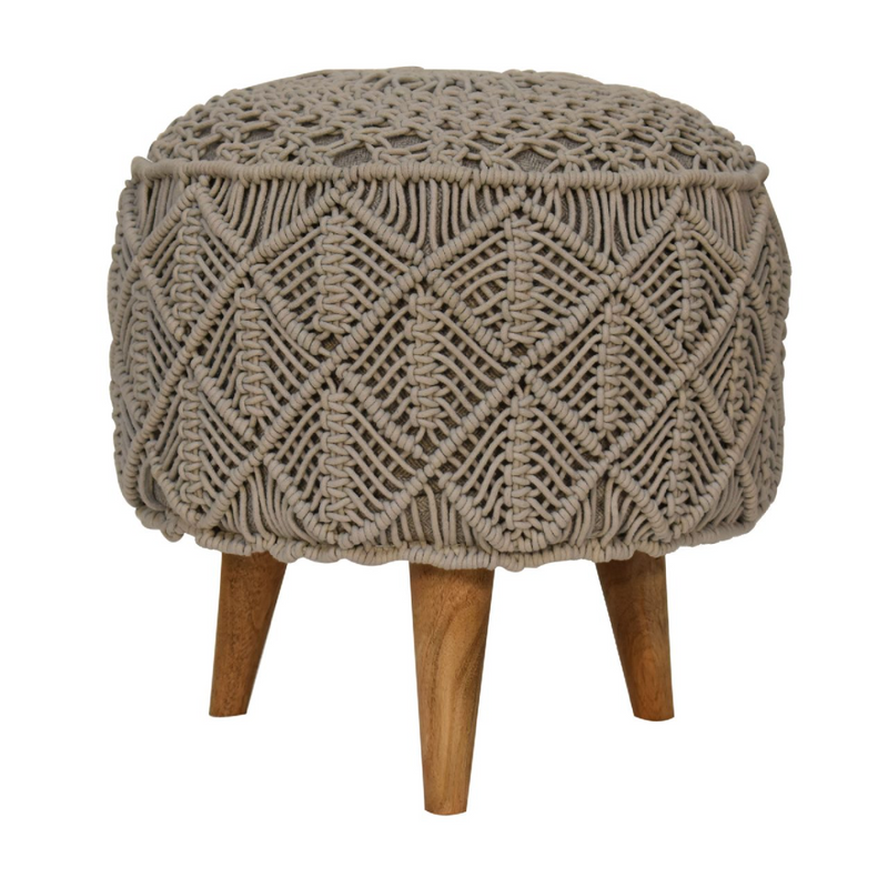 Artisan Furniture Solid Mango Wood Crotchet Grey Footstool