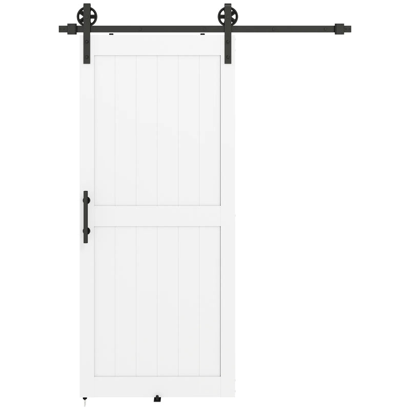 HOMCOM 183cm Sliding Barn Door Kit, Sliding Door with Track, Hardware, Upgraded Rollers and Floor Guide, Handle, White