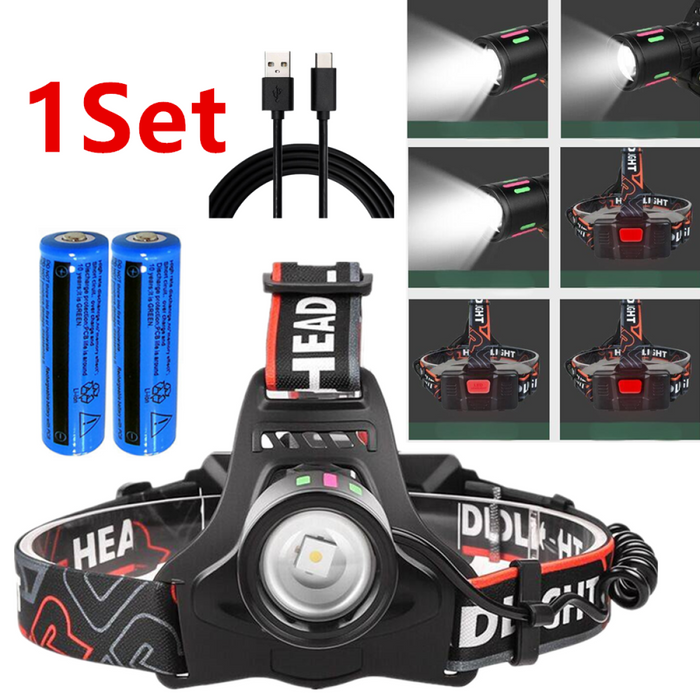 USB Rechargeable LED Headlamp Zoomable 3-Modes Camping Hiking HeadLamp Worklight