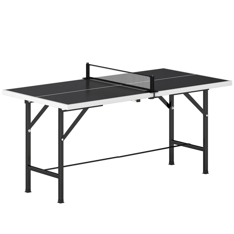 SPORTNOW 5ft Mid-Size Table Tennis Table, Ping Pong Table with Net, 2 Table Tennis Paddles and 3 Balls for Indoor Game, Black