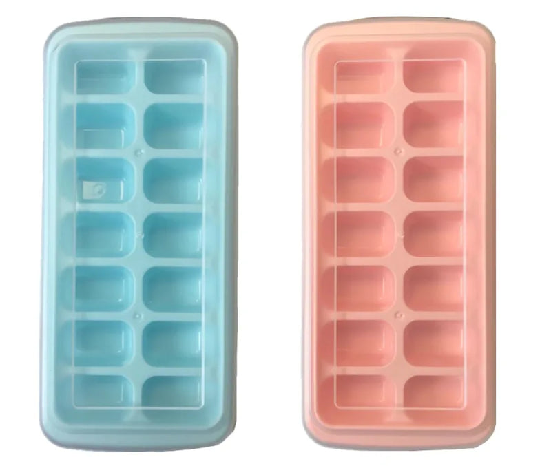 Plastic Freezer Ice Cube Tray Mould With Lid Assorted Colours