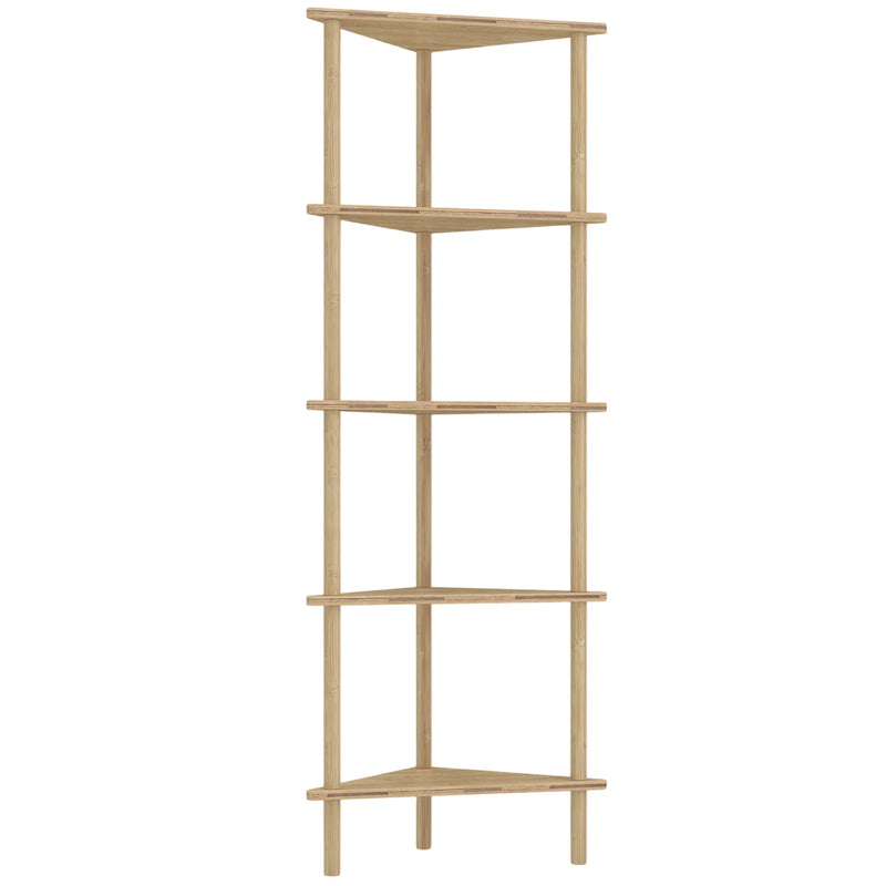 HOMCOM Bamboo Storage Shelf, 5-tier Corner Shelf, Freestanding Shelving Unit for Living Room, Home Office, Natural Wood Finish