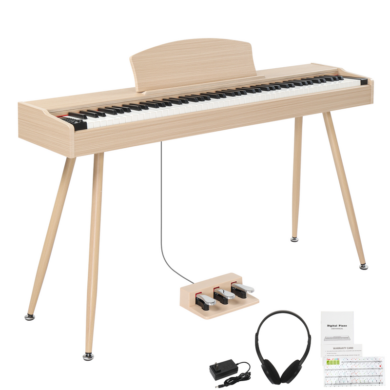Glarry GDP-203 88 Key Standard Full Weighted Keyboards Digital Piano with Metal Stand, Power Adapter, Triple Pedals, Headphone, for All Experience Levels Natural Technology Wood Color