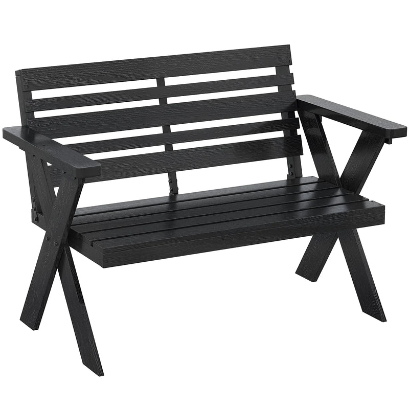 Outsunny 2 Seater Wooden Garden Bench, Slatted Patio Bench with Armrest and Backrest, Black