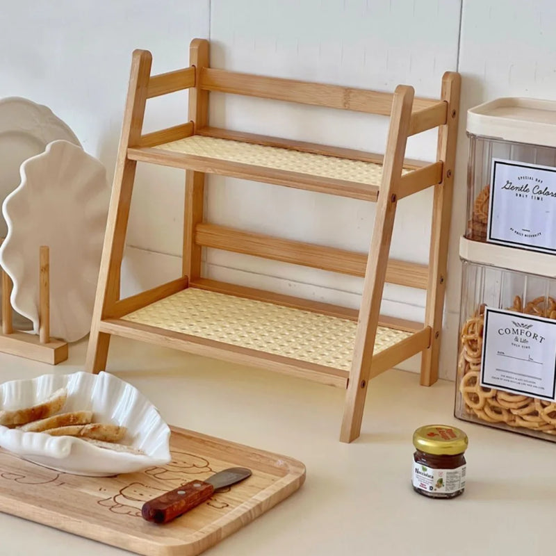 2 Layer Countertop Organizer Multipurpose Kitchen Wooden Rack Storage Shelf-L