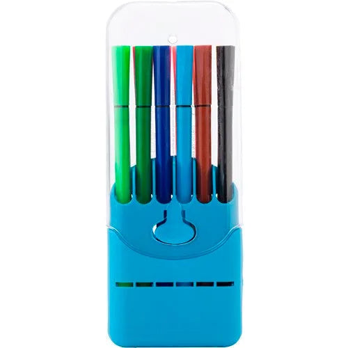 12 Pack Colouring Marker Pens In Holder Case Assorted Colours
