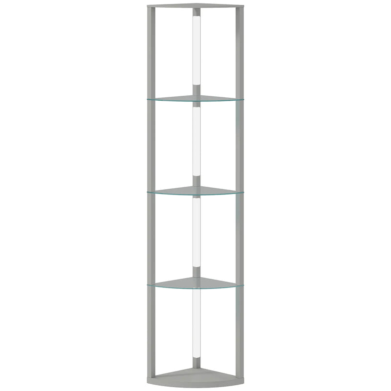 HOMCOM LED Floor Lamp with Shelves, Dimmable Standing Lamp with Foot Switch for Living Room, Bedroom, Grey