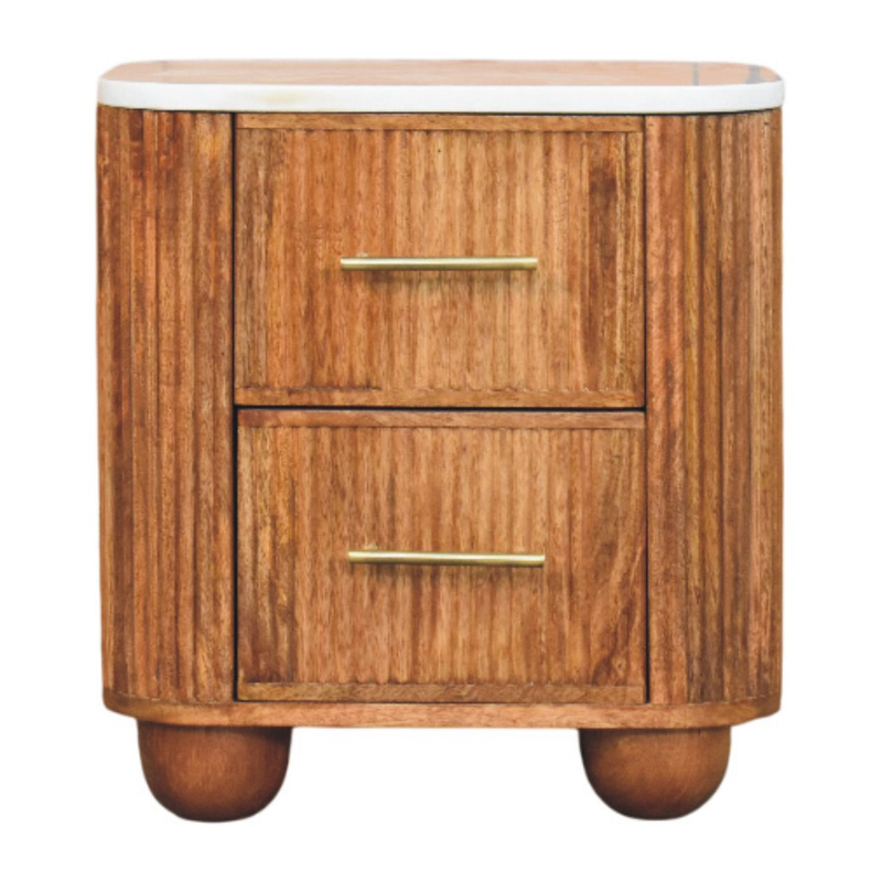 Artisan Furniture Solid Wood Aurora Marble Bedside, 2 Drawers, Brown & White