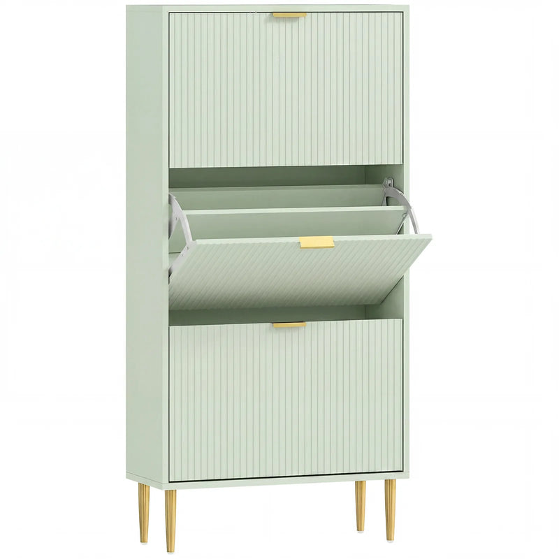 HOMCOM Elegant Three-Drawer Shoe Cabinet - Light Green
