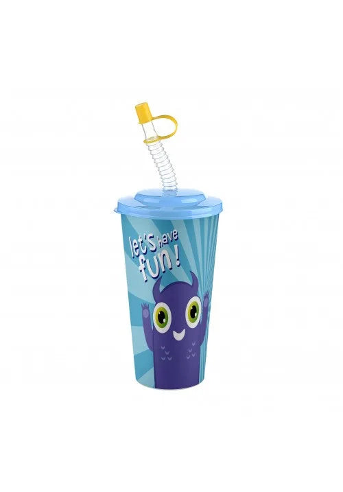 Plastic Juice Cup With Straw 650Ml Assorted 'So Cute' Designs And Colours