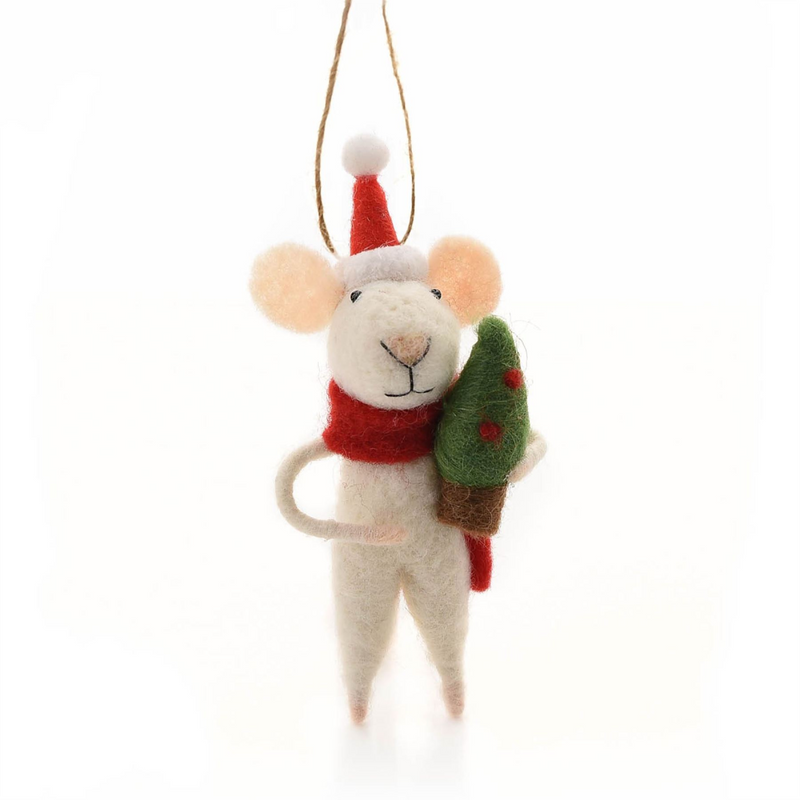 Felt Mouse With Tree Decoration 13cm